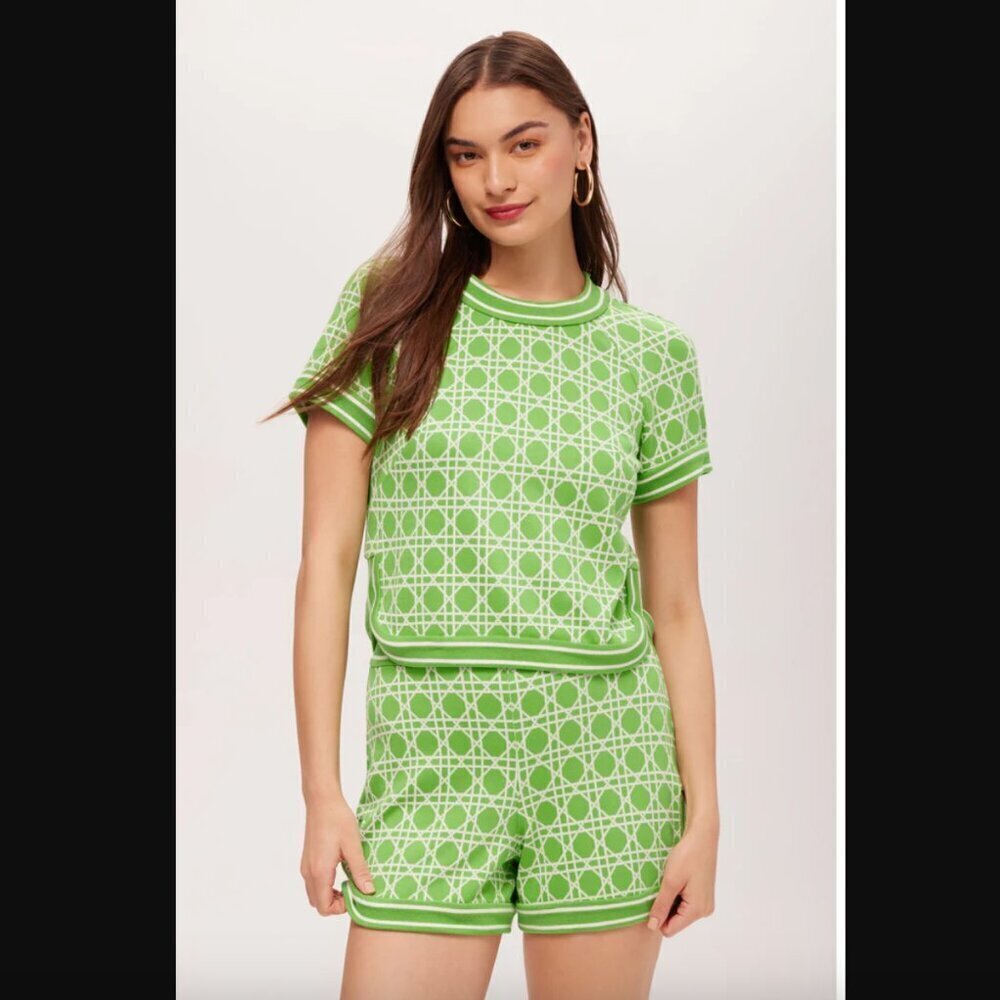 Trina Turk Simona Billie Jean Green Pattern Short-Sleeve Crop Top XS